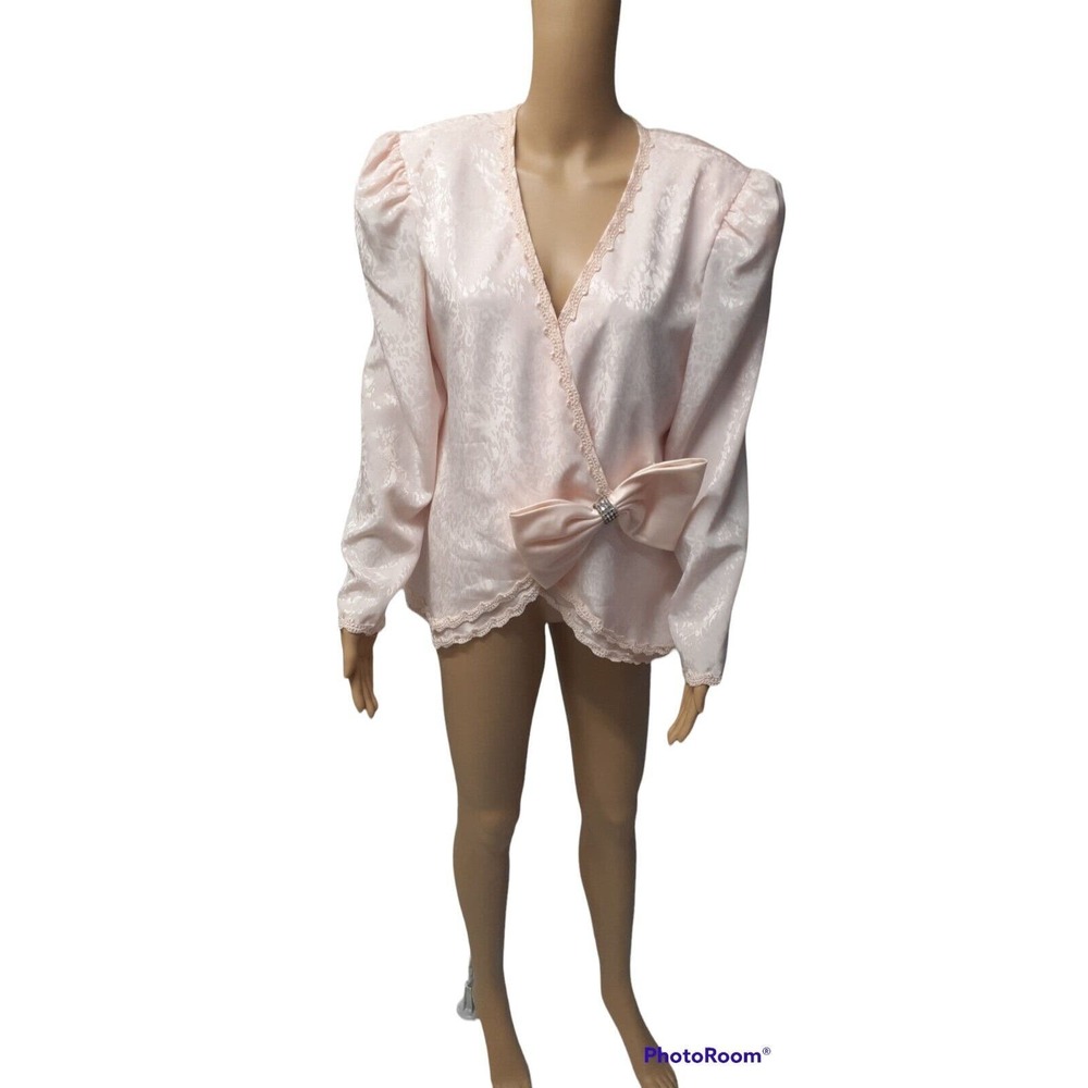 80's Vintage In The Mood Pink Blouse With Shoulder Pads And Bow Size 12